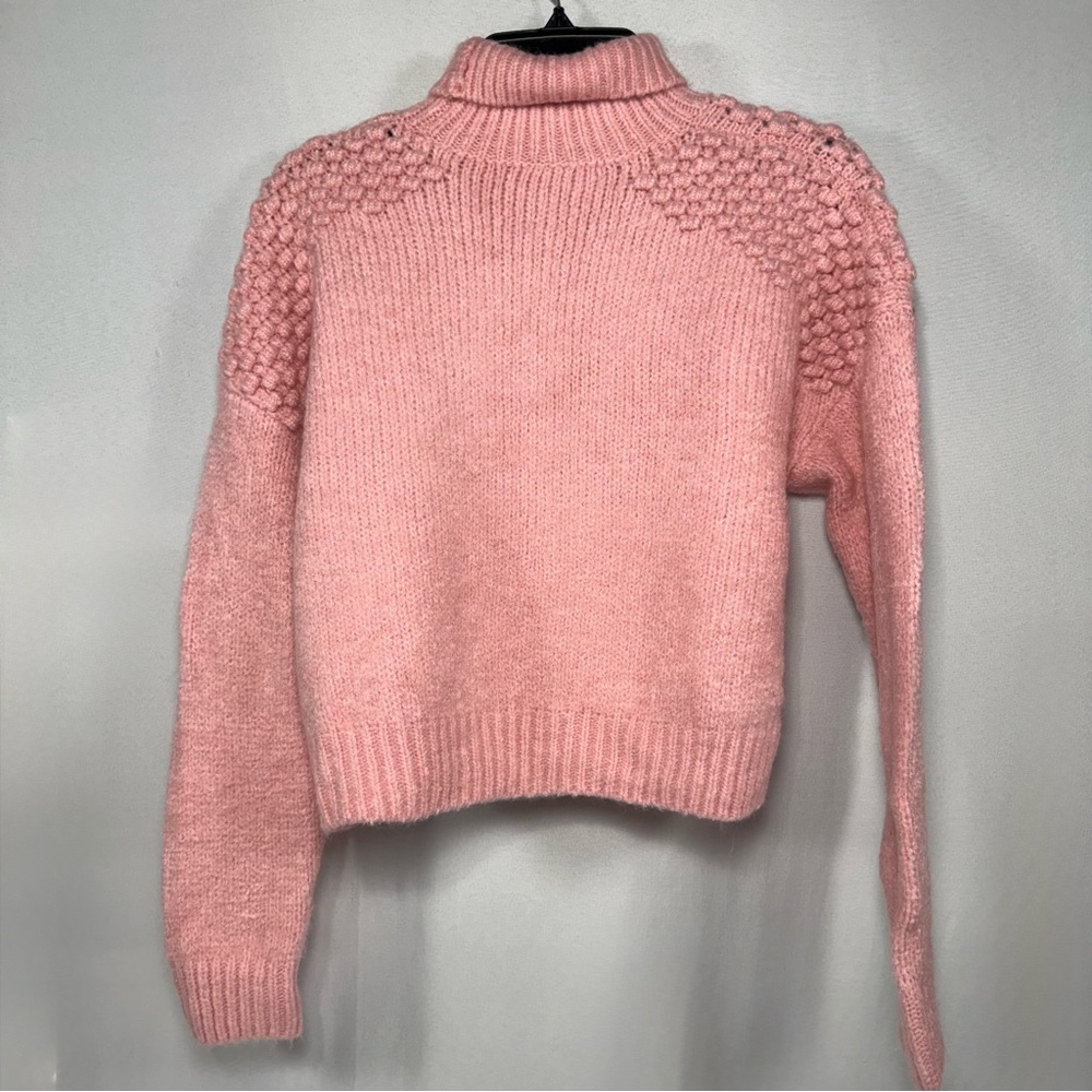 Bobble Knit Cropped Free People Blush Pink Turtleneck Sweater Size S Small - Picture 3 of 9
